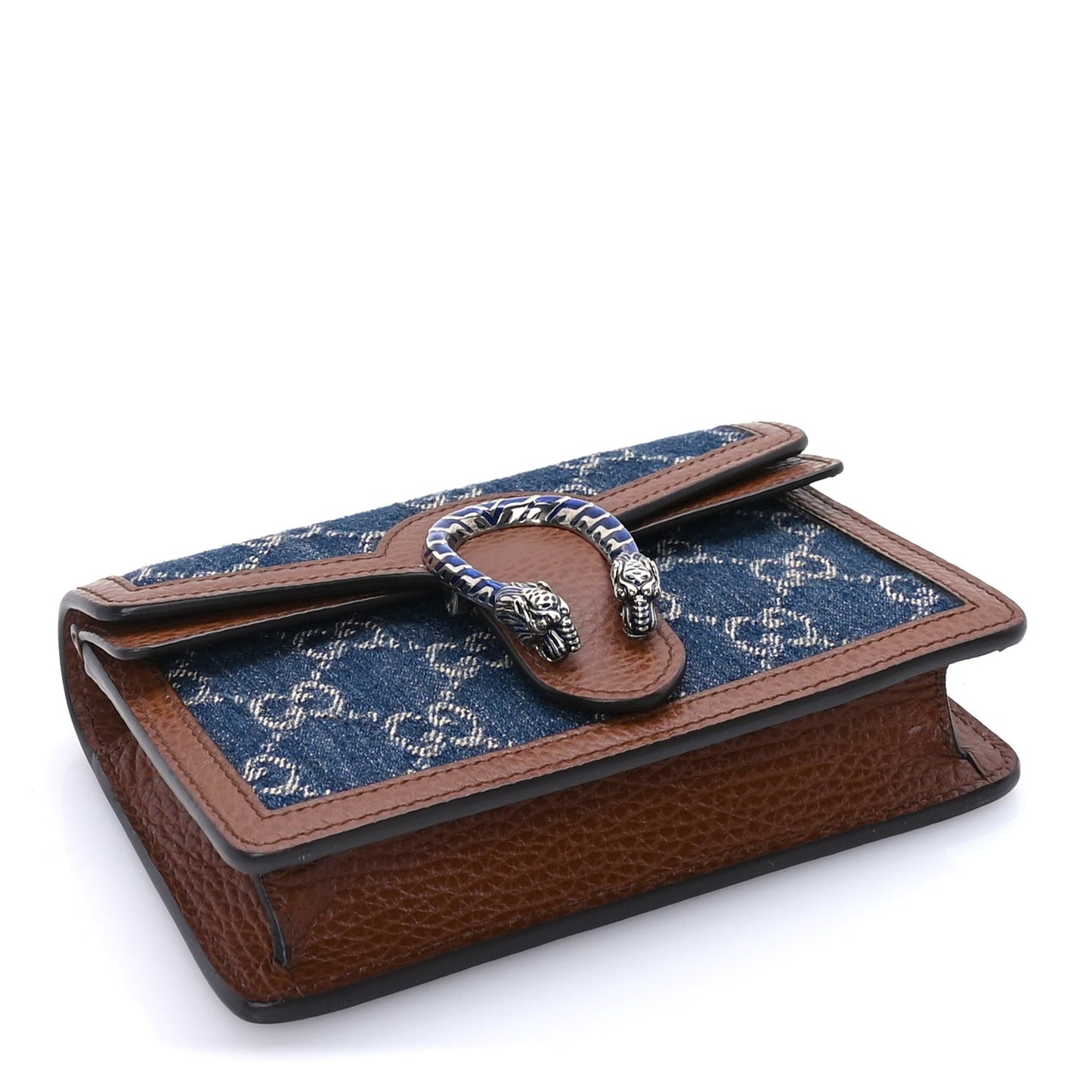 New Denim GG Monogram Dollar Calfskin Enamel Super Mini Dionysus Shoulder Bag Blue Tea Cuir Epilog Electric Blue
