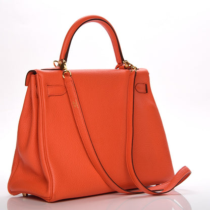 Hermes Taurillon Clemence Kelly Retourne 32 Orange Poppy 4 of 27