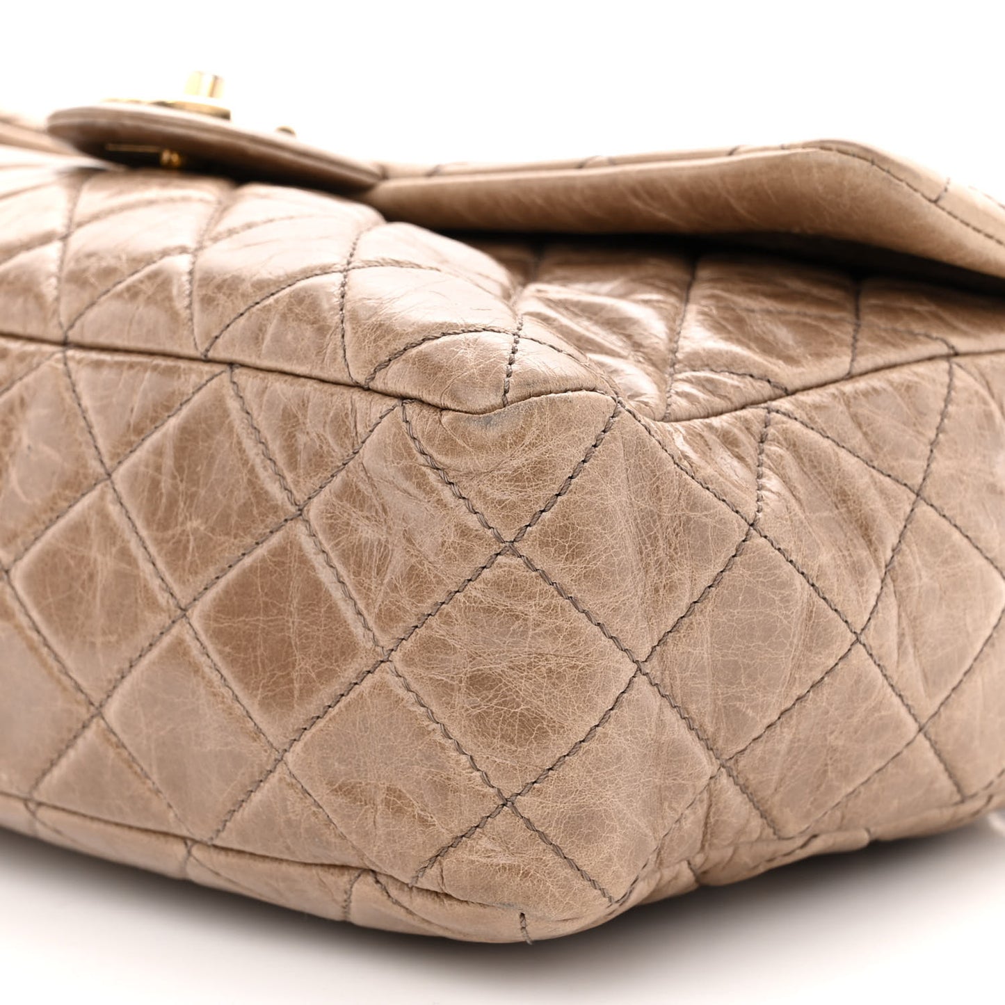 Glazed Calfskin Castle Rock Medium Flap Dark Beige