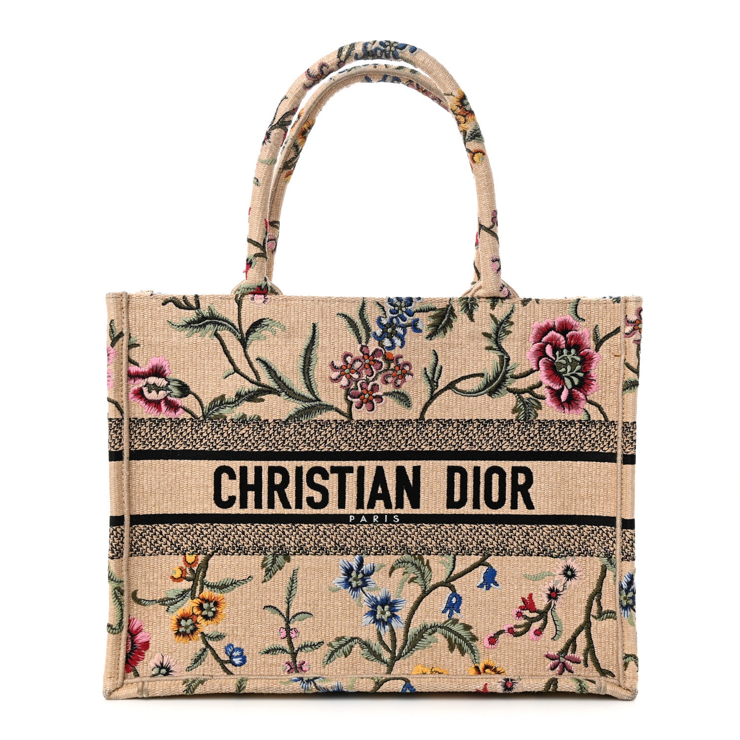 Christian Dior Raffia Embroidered Petites Fleurs Medium Book Tote Natural 1 of 11