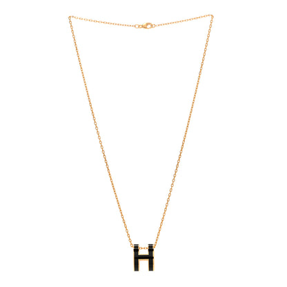 Hermes Lacquered Gold Pop H Pendant Necklace Black 3 of 6