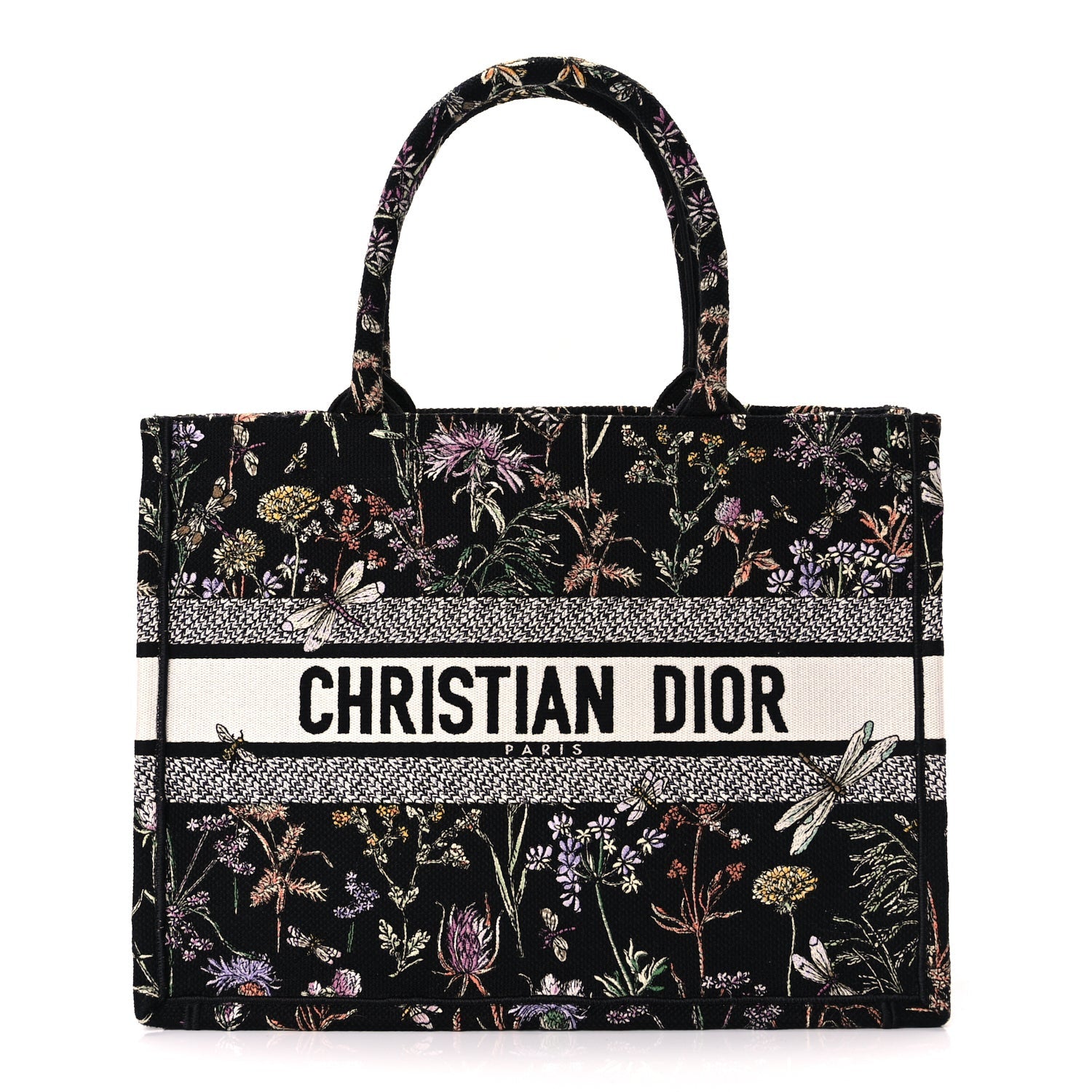Christian Dior Canvas Embroidered Medium Herbarium Book Tote Black Multicolor 1 of 10