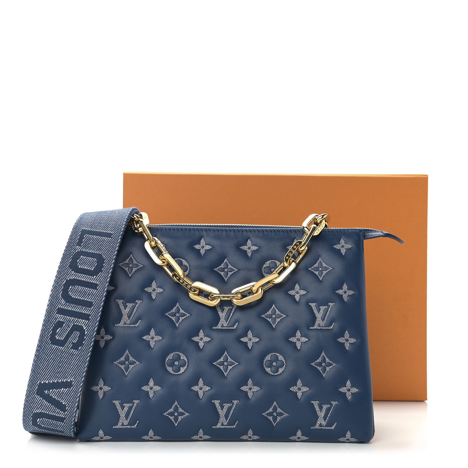 Louis Vuitton Lambskin Embossed Monogram Coussin PM Denim Blue 10 of 10