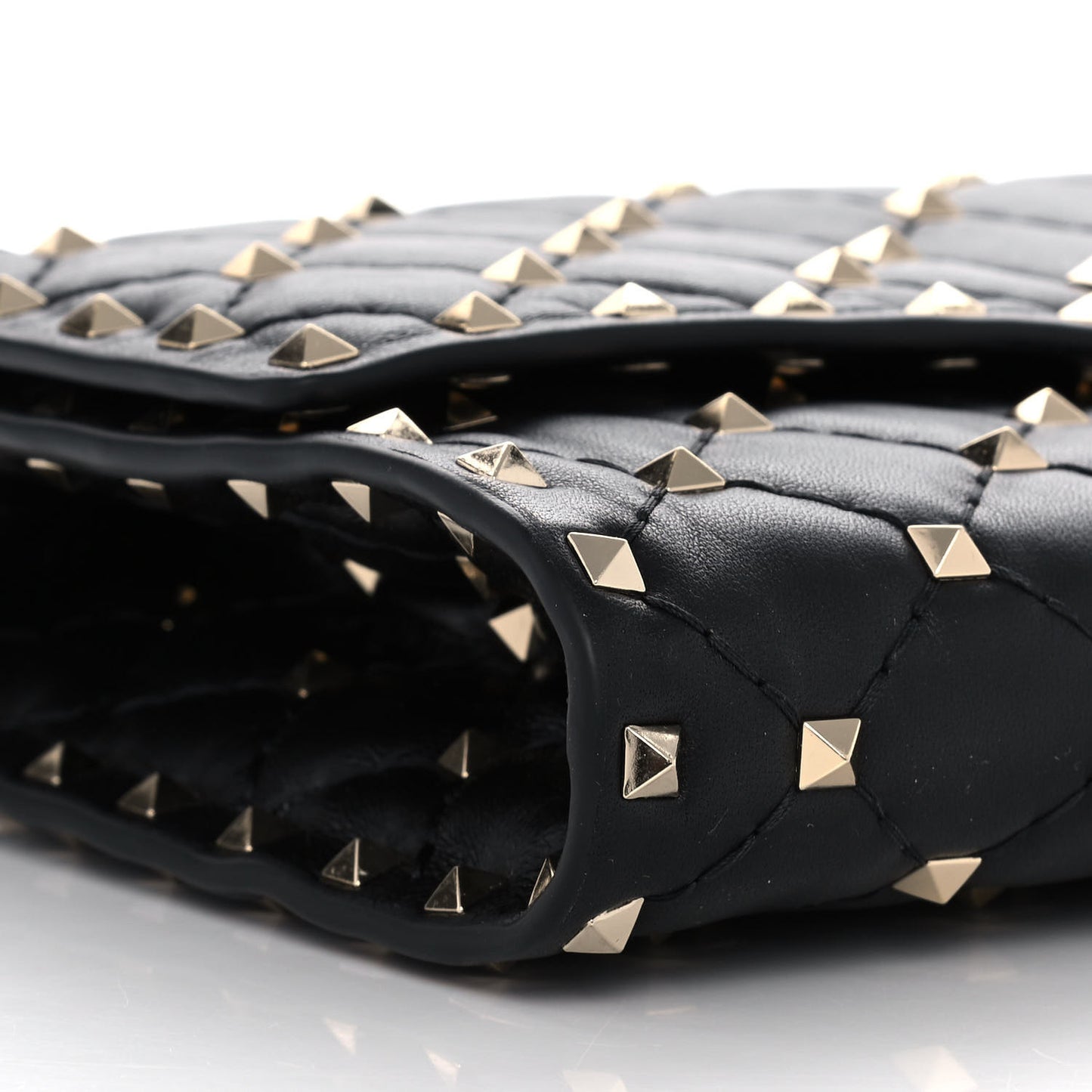 Lambskin Rockstud Spike Wallet on Chain Black