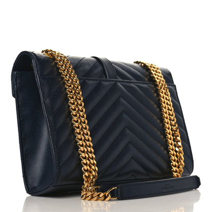 Saint Laurent Grain De Poudre Matelasse Chevron Medium Monogram Satchel Blue 3 of 8