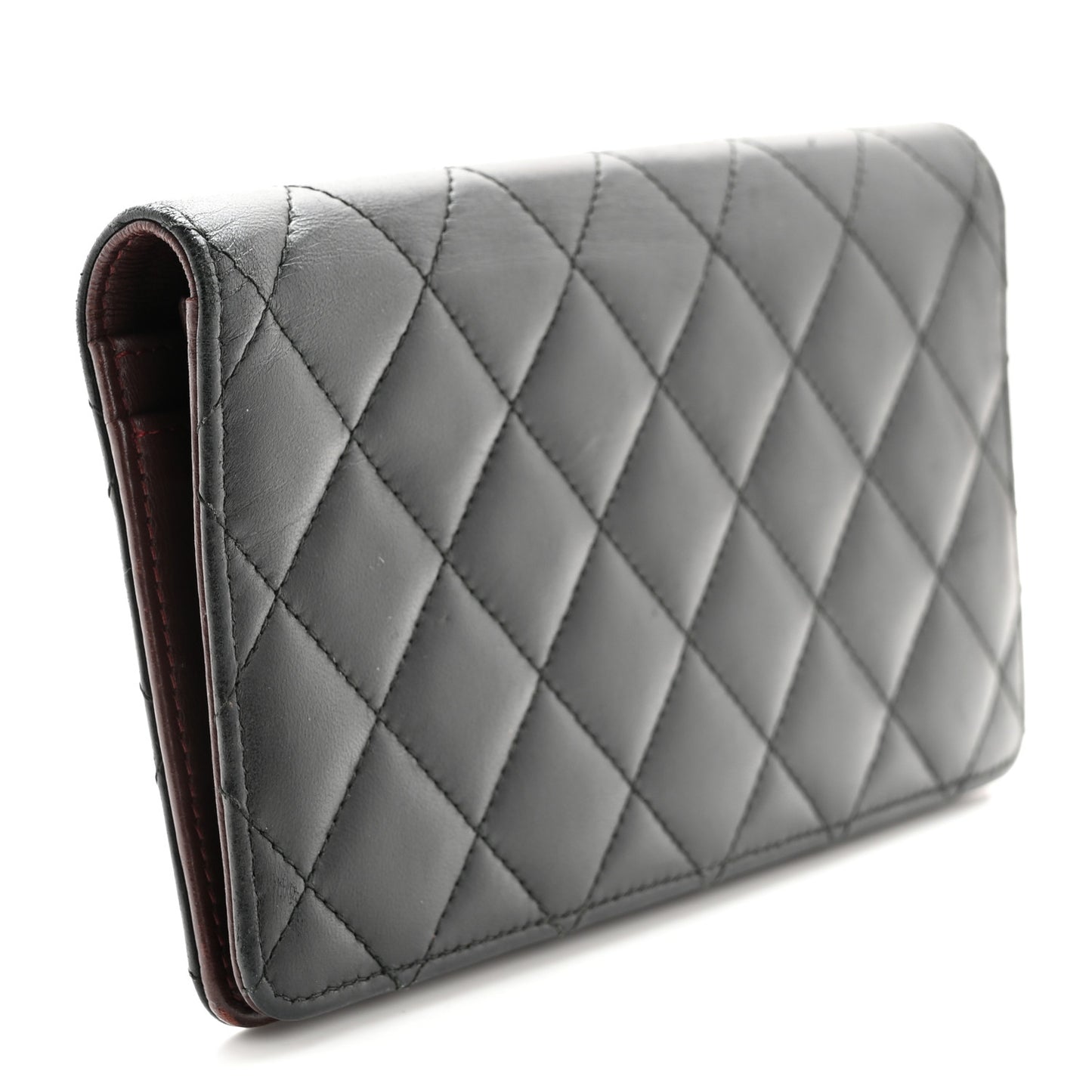 Lambskin Quilted Trendy CC Yen Wallet Black