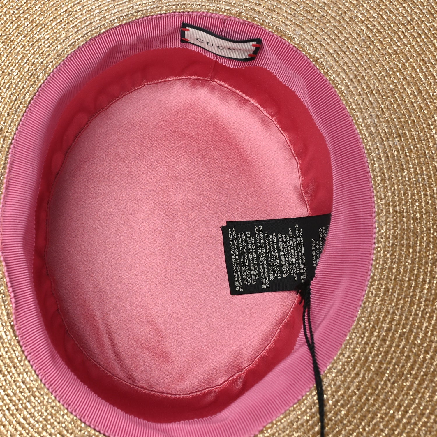 Gucci Glittered Straw Grosgrain Wide Brim Hat M  Gold Black 6 of 7