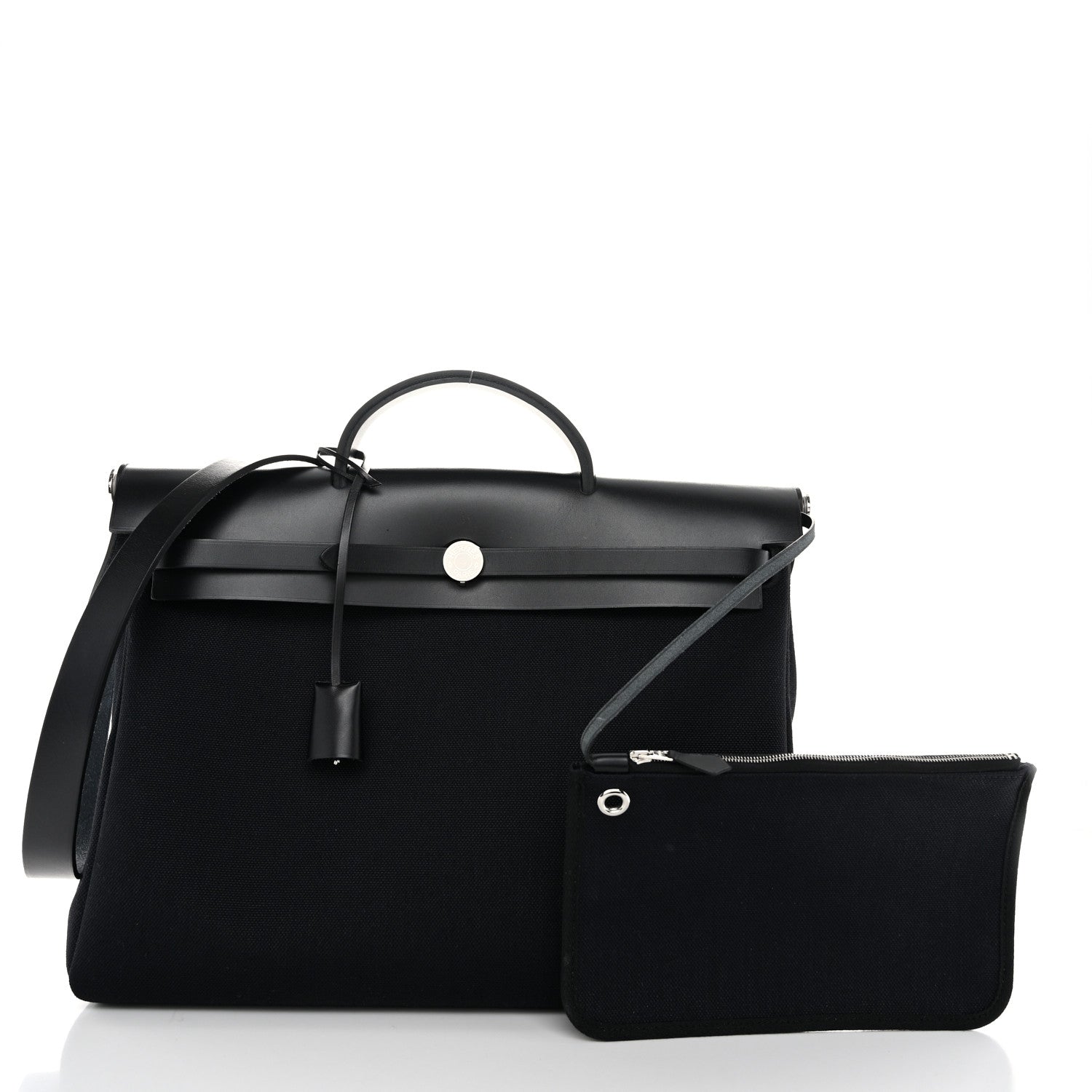 Hermes Military Toile Vache Hunter Herbag Messenger 39 Black 3 of 12