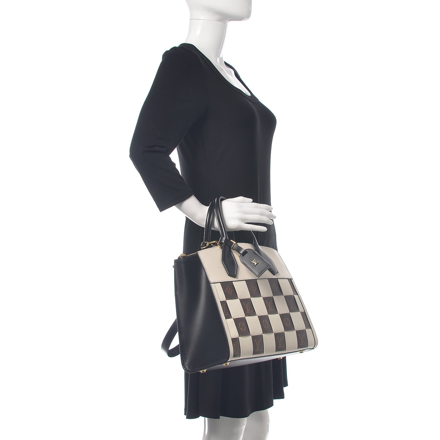 Louis Vuitton Calfskin Monogram Damier Tressage City Steamer MM Creme 2 of 11