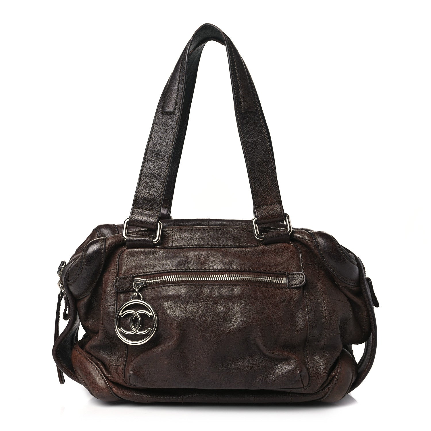 Chanel Calfskin Stitched Outdoor Ligne Bowler Brown 1 of 12