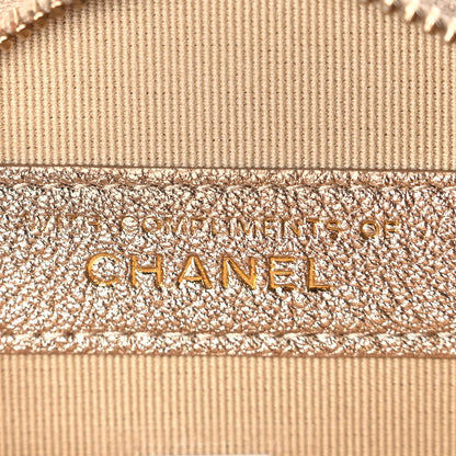 Chanel Metallic Lambskin Quilted Round Clip On Coin Purse Airpods Case Gold 6 of 7