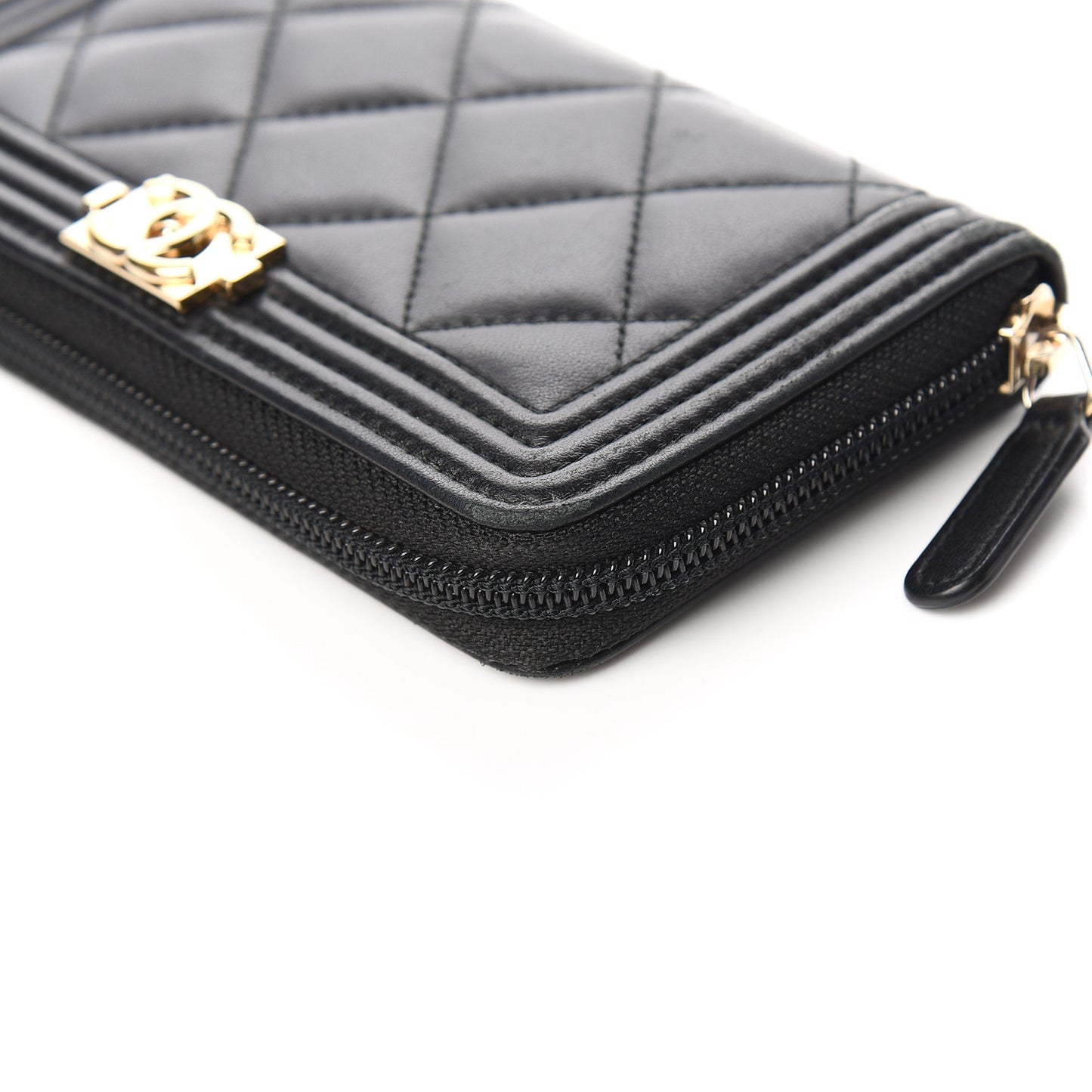 Lambskin Quilted Small Boy Zip Around Wallet Black