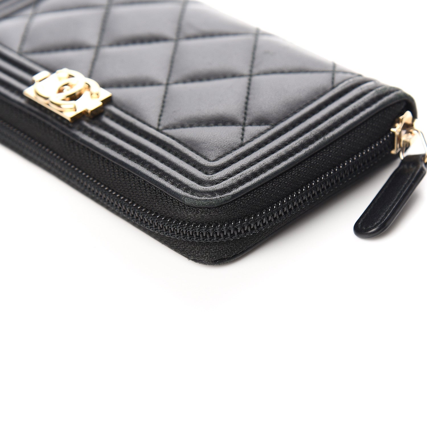Chanel Lambskin Quilted Small Boy Zip Around Wallet Black 12 of 13