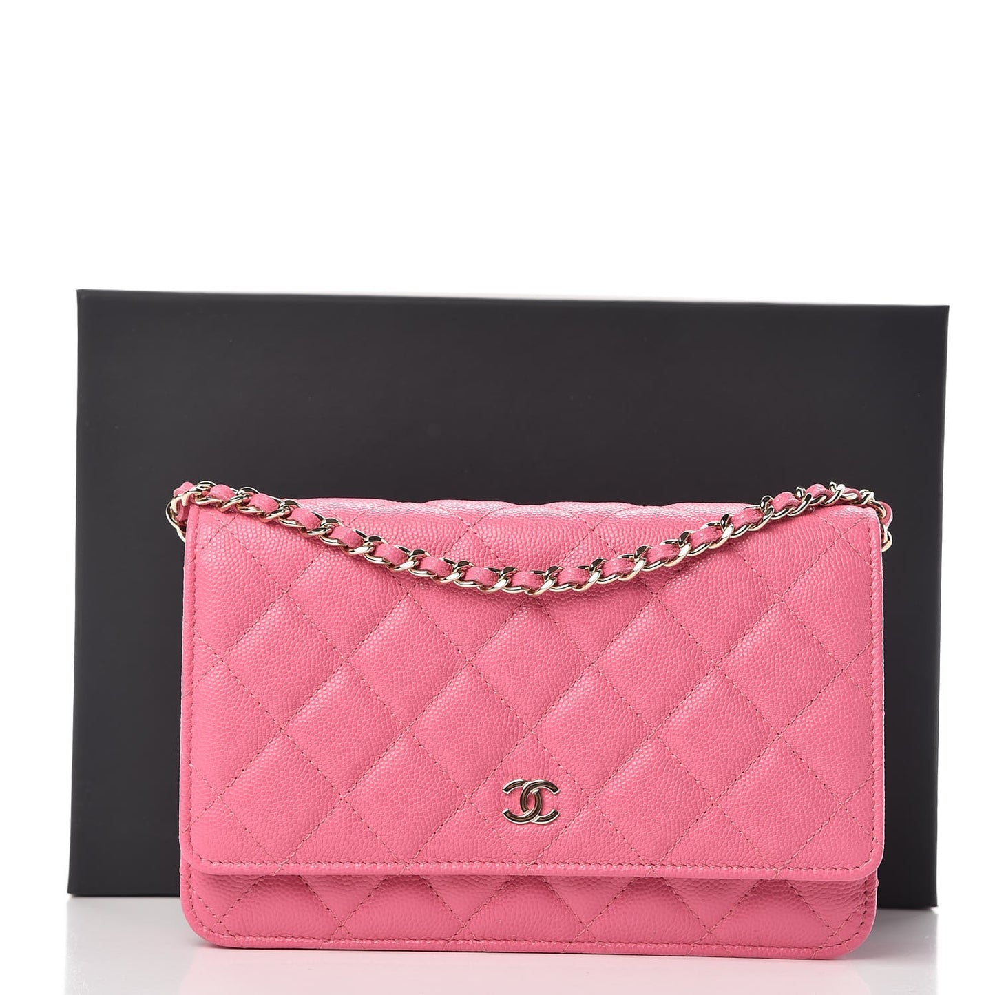 Caviar Quilted Wallet on Chain WOC Pink
