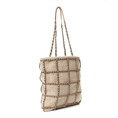 Chanel Shearling Small Shopping Chain Bag Beige 2 of 10
