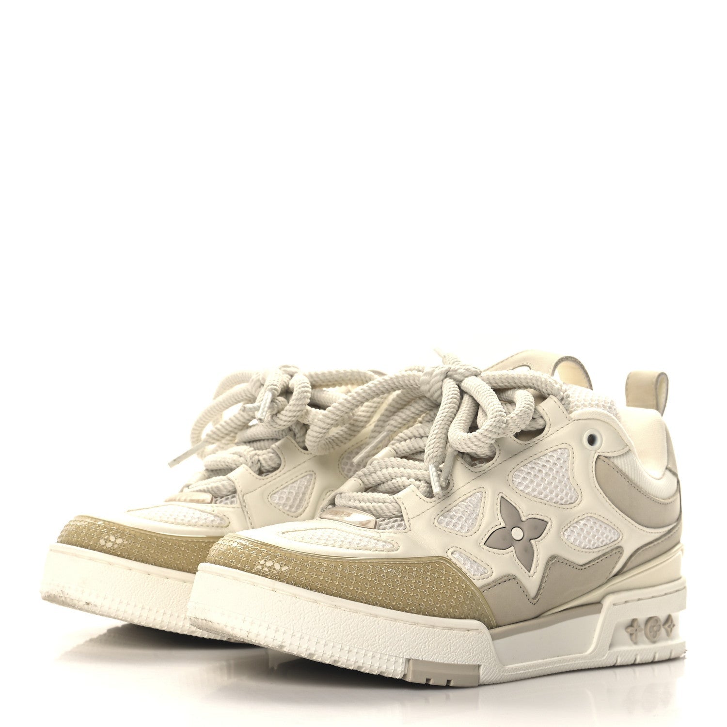 Louis Vuitton Calfskin Mesh Womens LV Skate Sneaker Beige White 4 of 7