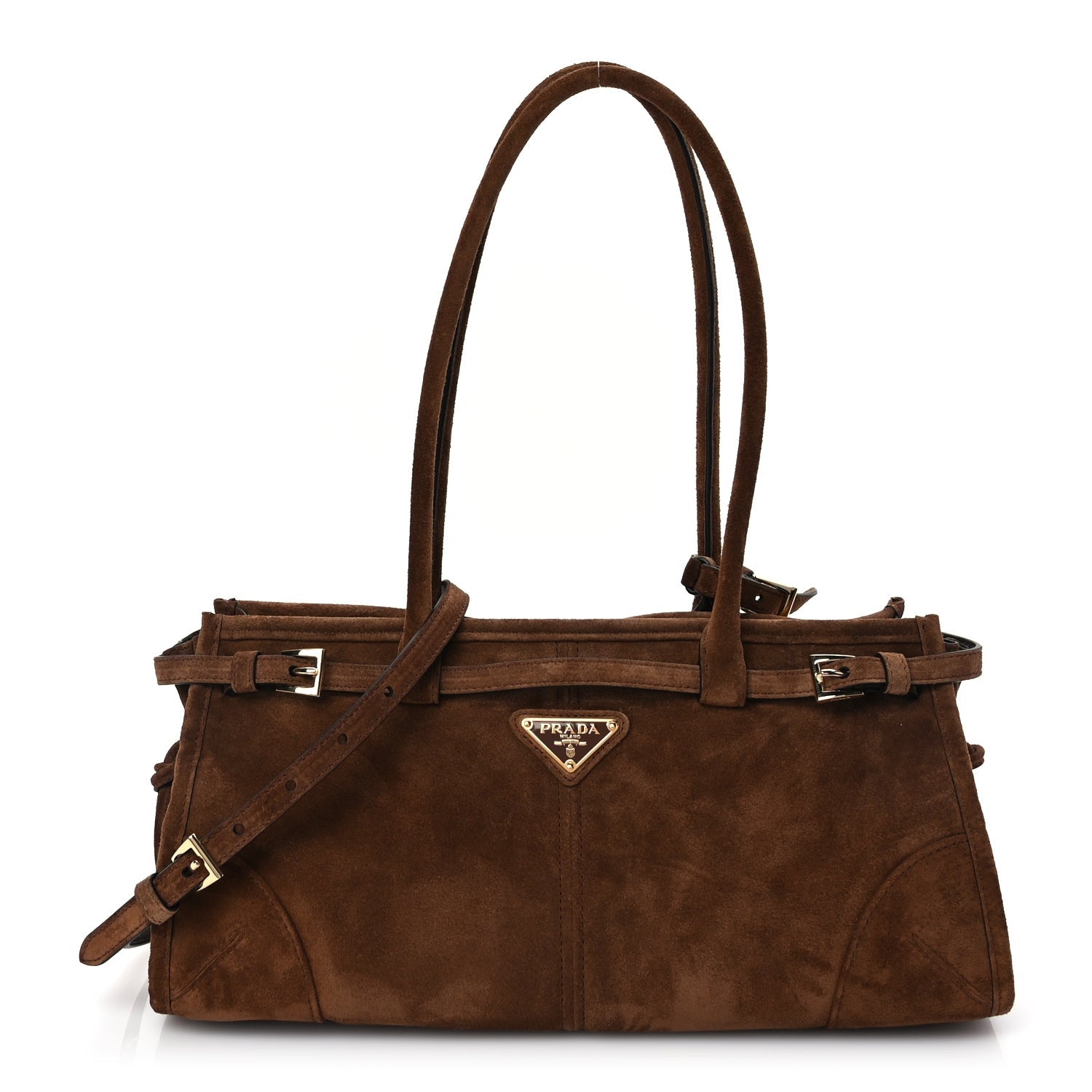 Prada Suede Triangle Medium Bonnie Shoulder Bag Cacao 1 of 8
