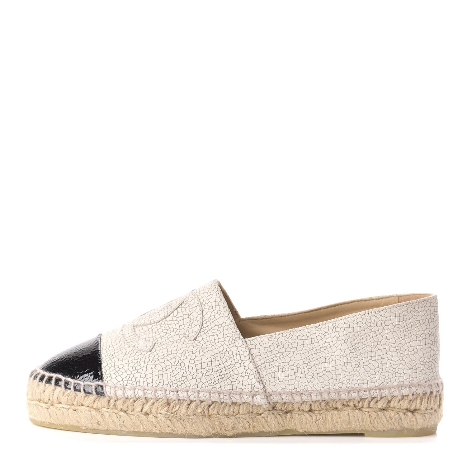Chanel Crackled Calfskin Espadrilles 38 Beige Black 1 of 9