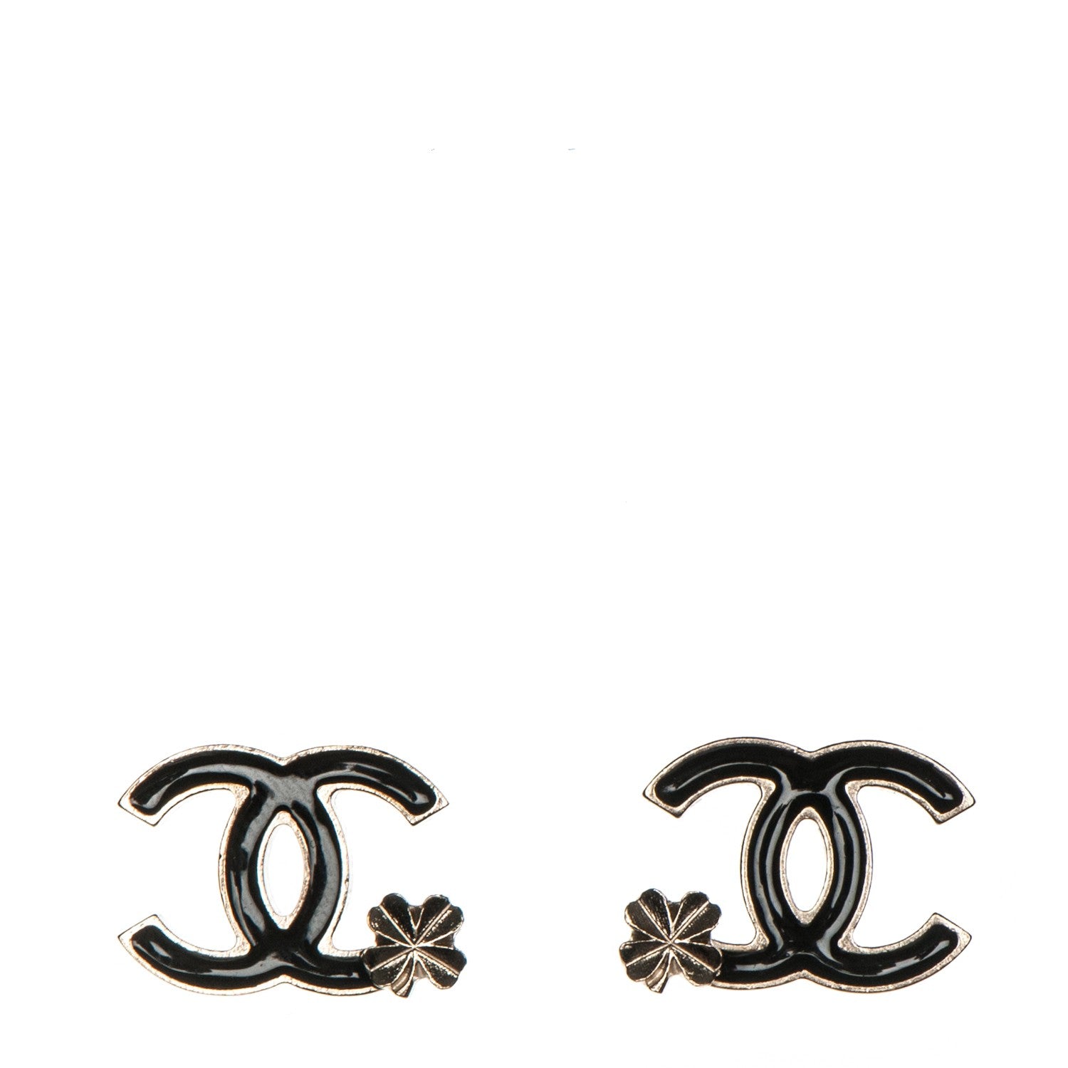 Chanel Enamel CC Clover Earrings Black Gold 1 of 6