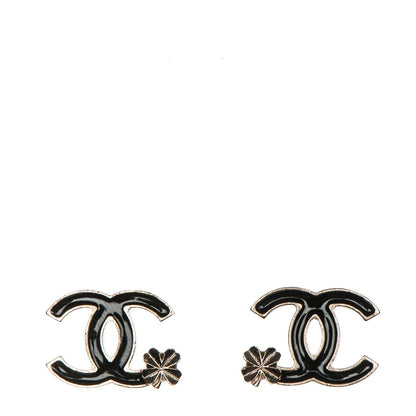 Chanel Enamel CC Clover Earrings Black Gold 1 of 6
