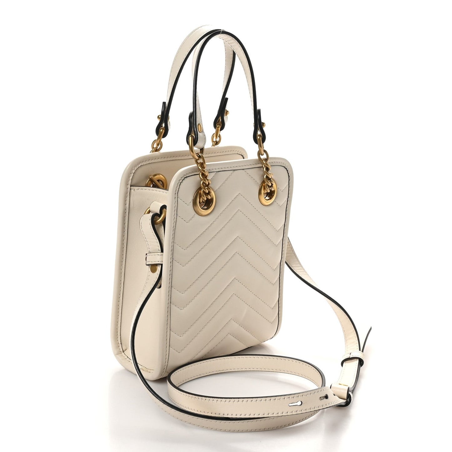 Calfskin Matelasse Chevron Mini GG Marmont Tote Mystic White