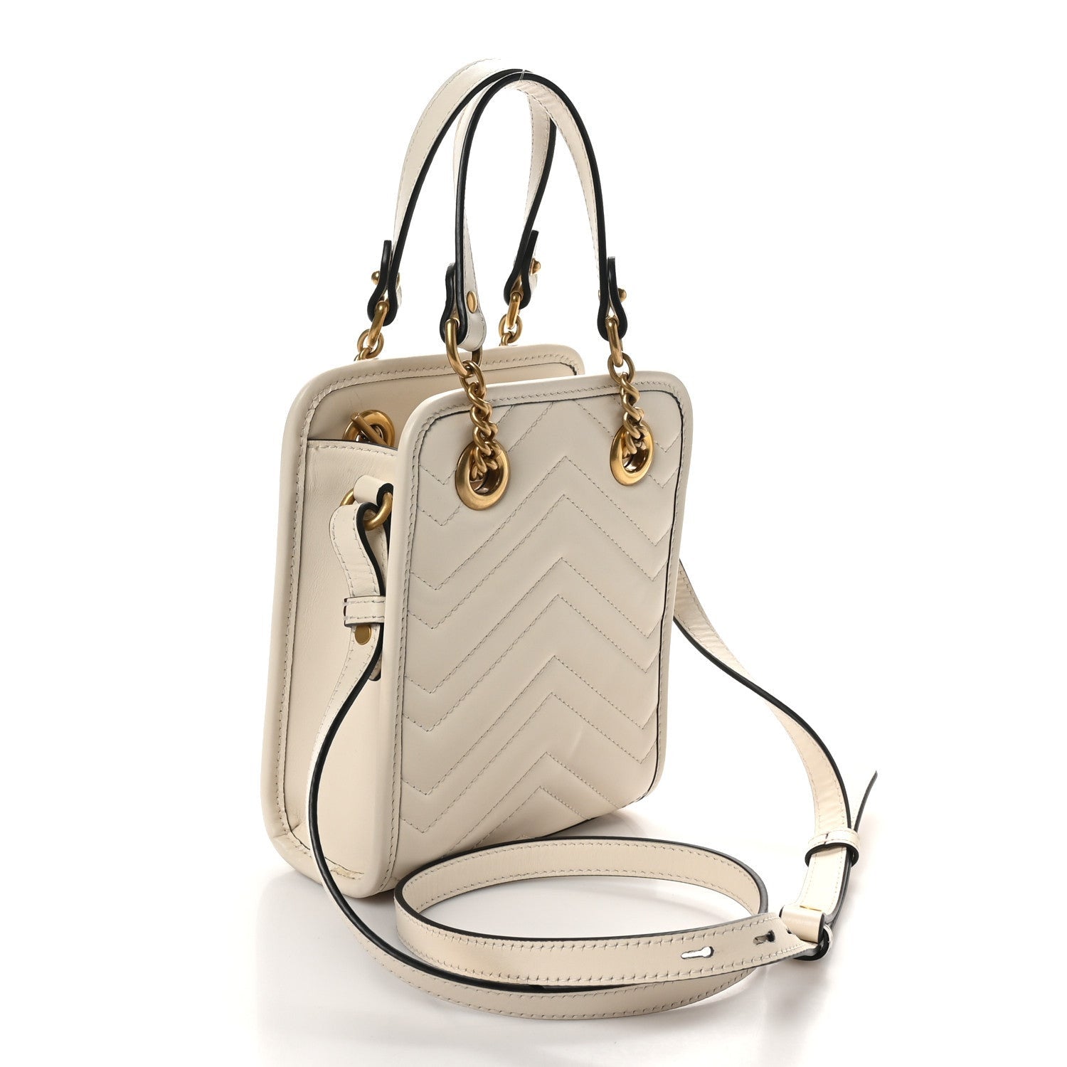 Gucci Calfskin Matelasse Chevron Mini GG Marmont Tote Mystic White 3 of 7