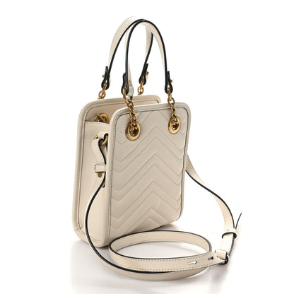 Gucci Calfskin Matelasse Chevron Mini GG Marmont Tote Mystic White 3 of 7