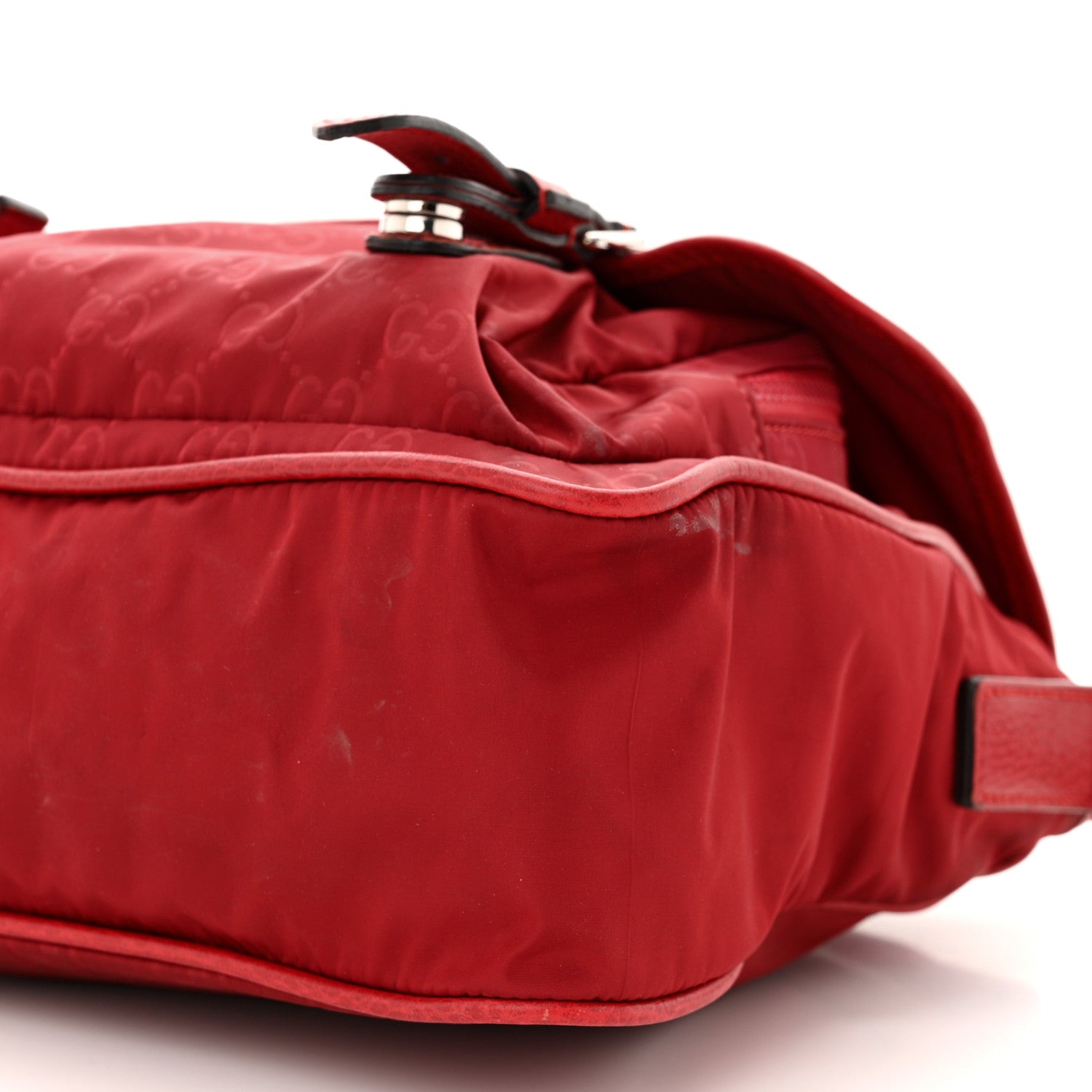 Gucci Nylon Monogram Double Buckle Flap Messenger Bag Vibrant Red 10 of 12