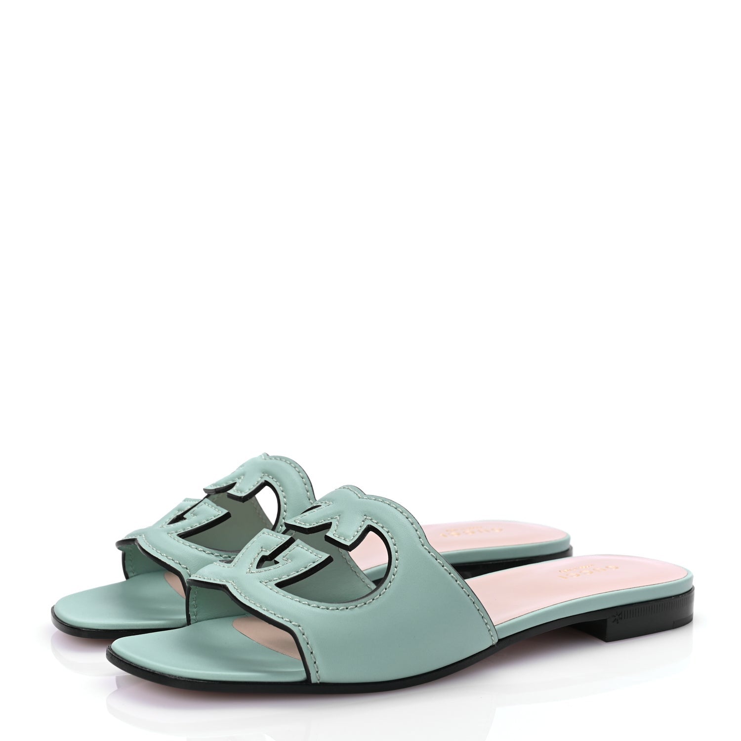 Gucci Cosmos Softy Calfskin Interlocking G Cut Out Slide Sandals 36.5 Light Pastel Green 5 of 9