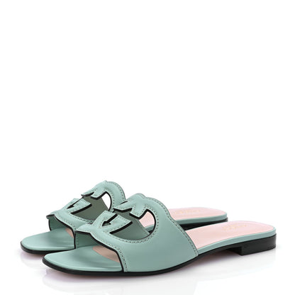Gucci Cosmos Softy Calfskin Interlocking G Cut Out Slide Sandals 36.5 Light Pastel Green 5 of 9