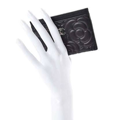 Chanel Lambskin Camellia Embossed Card Holder Black 2 of 8
