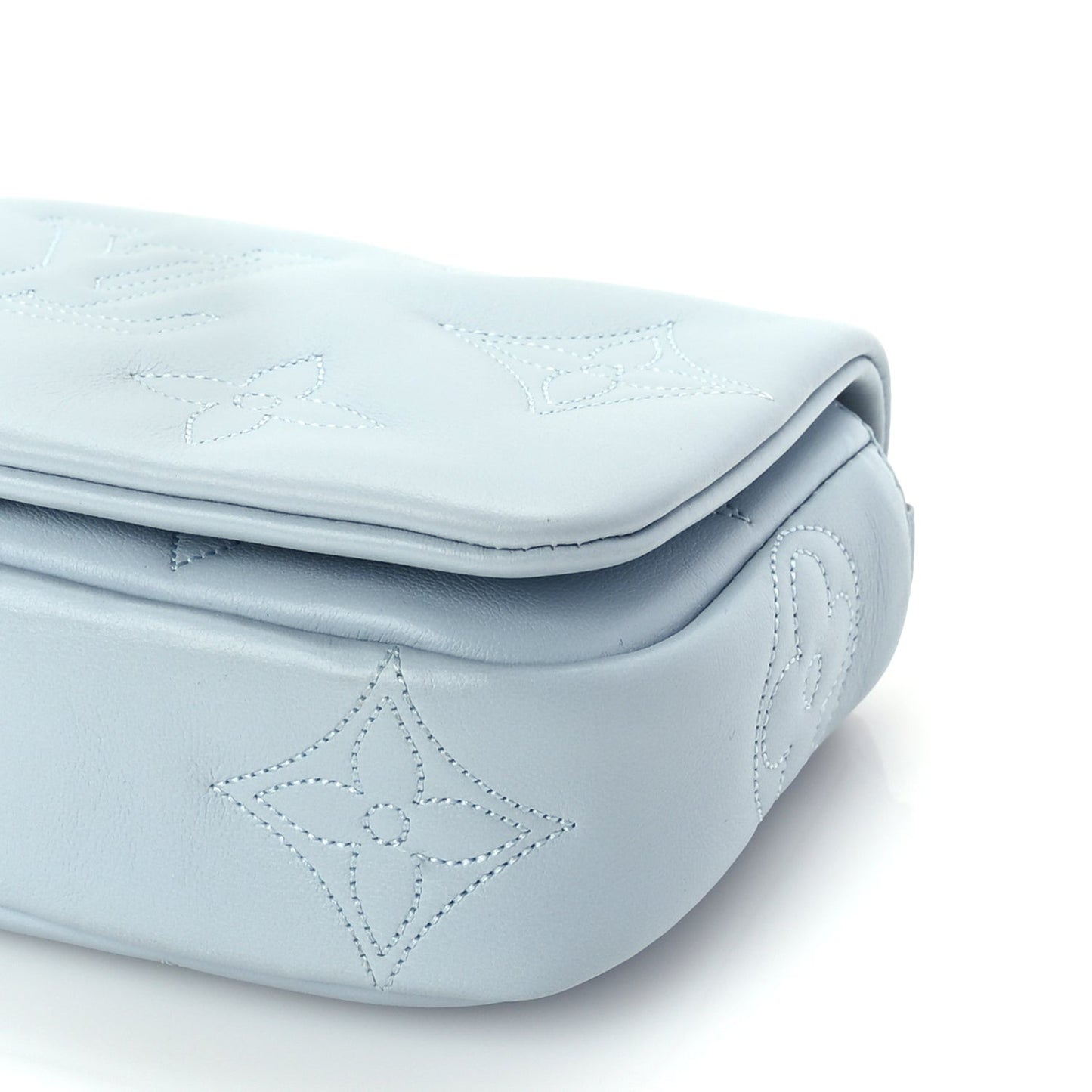 Calfskin Bubblegram Wallet On Strap Ice Blue
