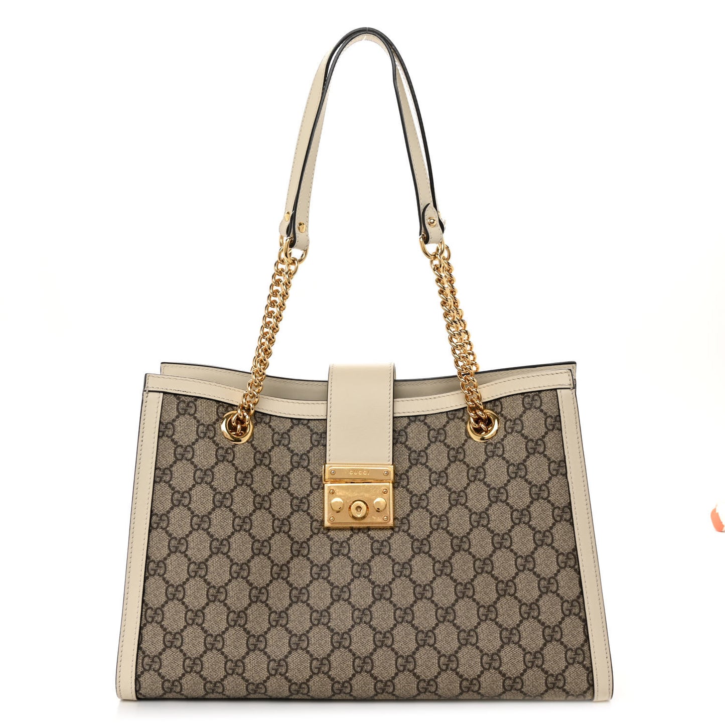 GG Supreme Monogram Medium Padlock Tote White