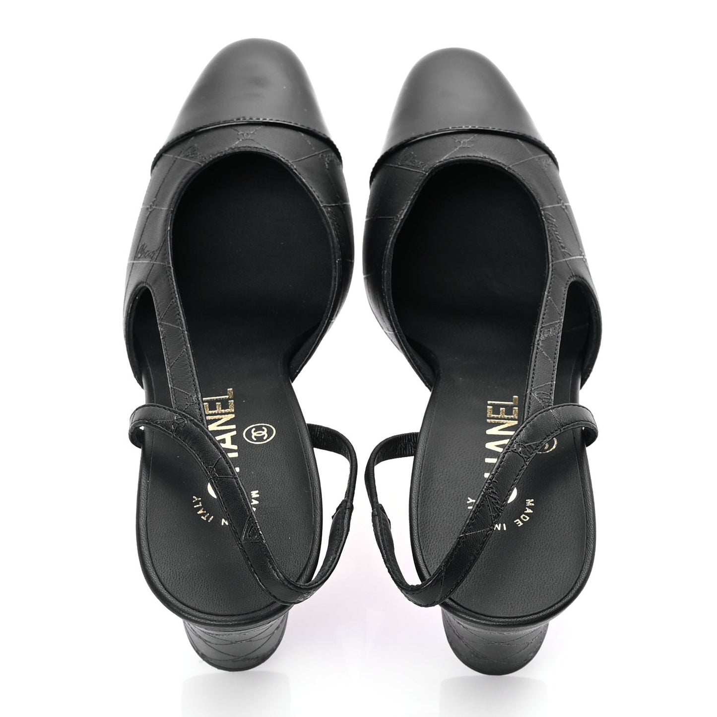 Lambskin Patent Calfskin Quilted Cap Toe Coco CC Slingback Pumps 37.5  Black