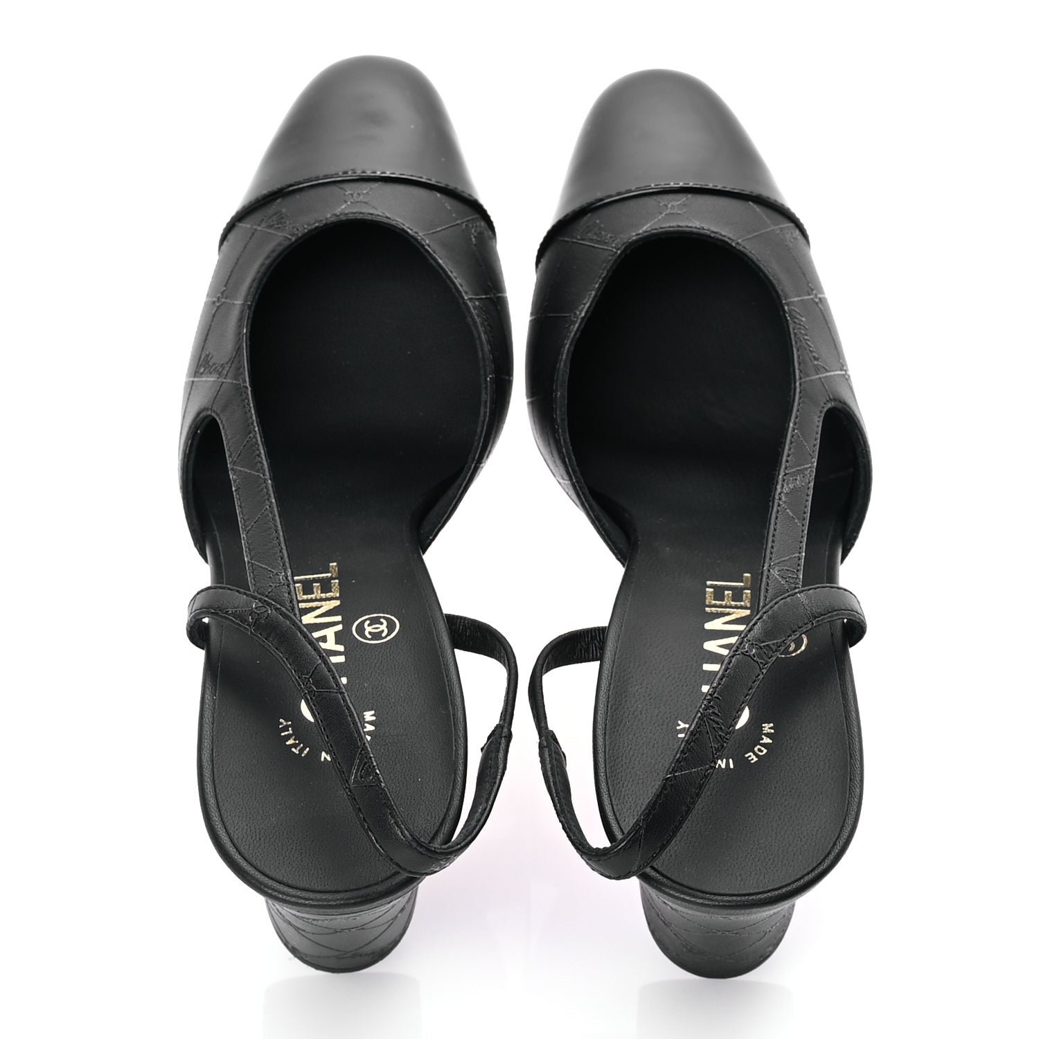 Chanel Lambskin Patent Calfskin Quilted Cap Toe Coco CC Slingback Pumps 37.5  Black 5 of 8