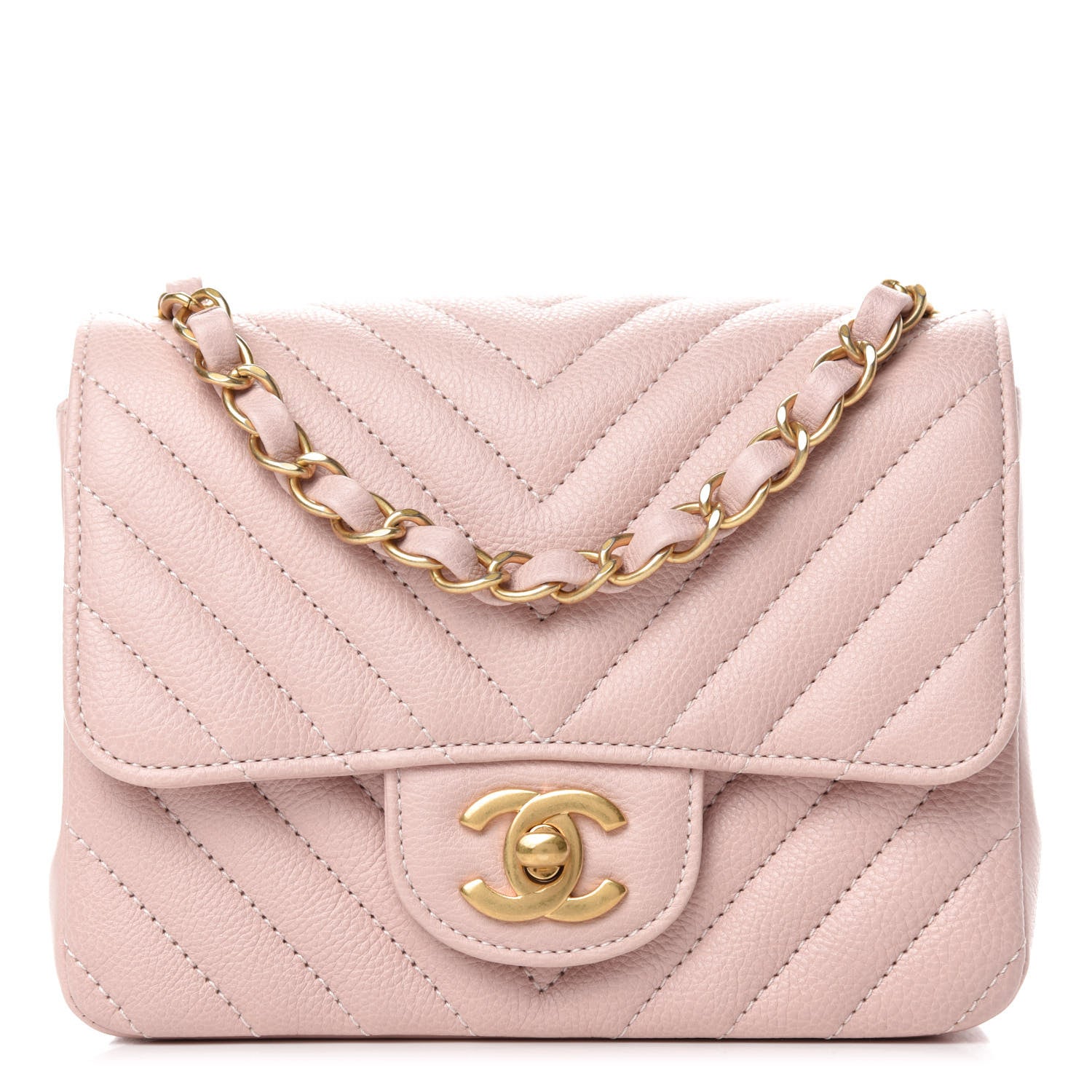Chanel Caviar Chevron Quilted Mini Square Flap Light Pink 1 of 11