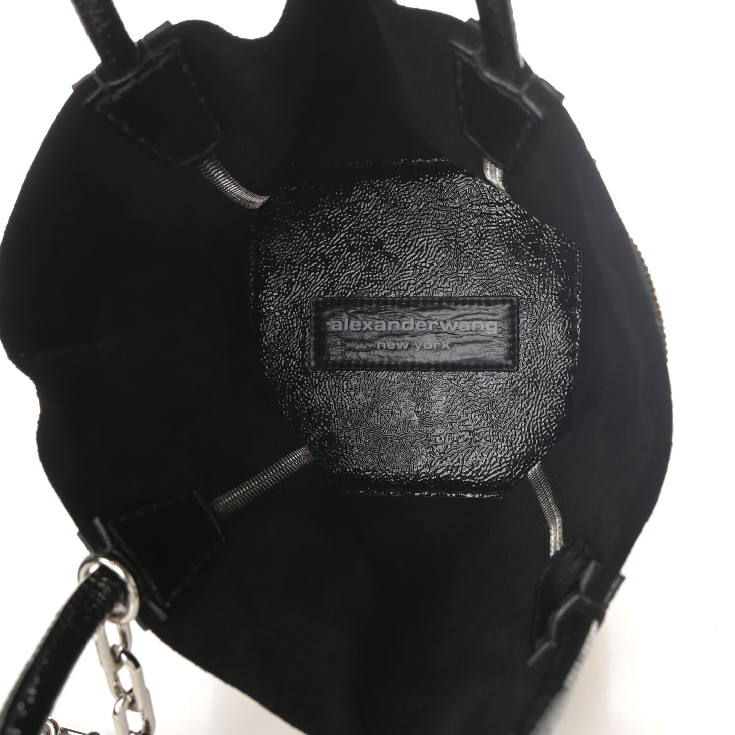 Suede Crystal Embellished Logo Roxy Tote Black