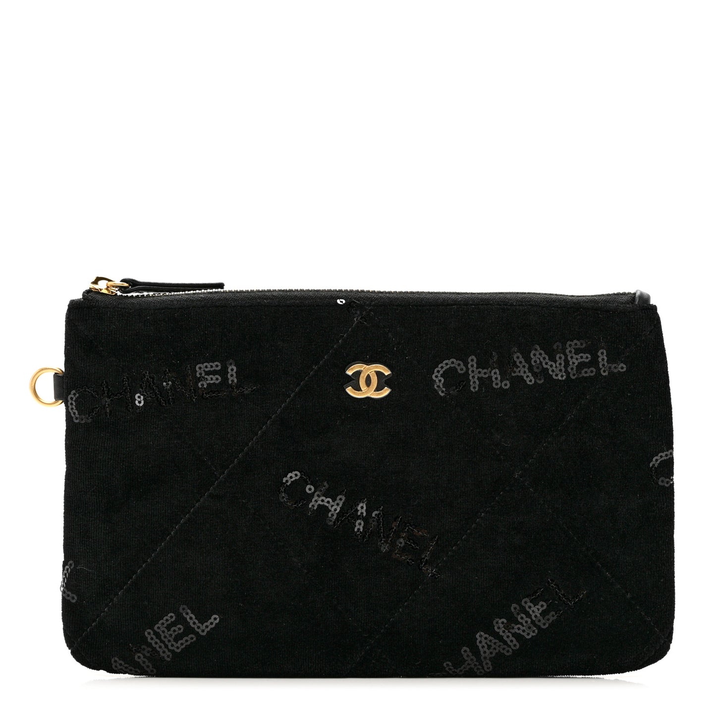 Velvet Sequin Quilted Chanel 22 Removable Pouch Black