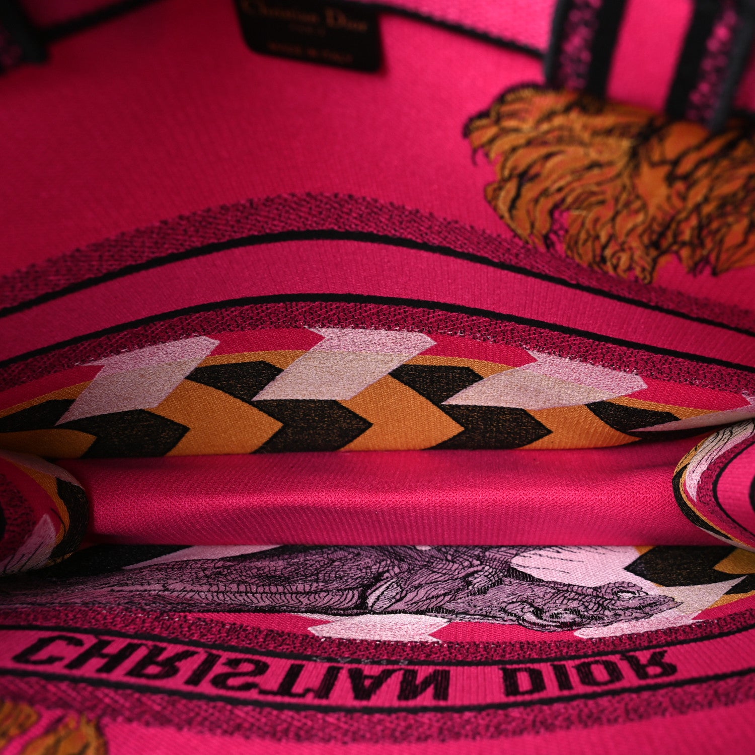 Christian Dior Canvas Embroidered Large Jungle Pop Book Tote Fuchsia Multicolor 4 of 8