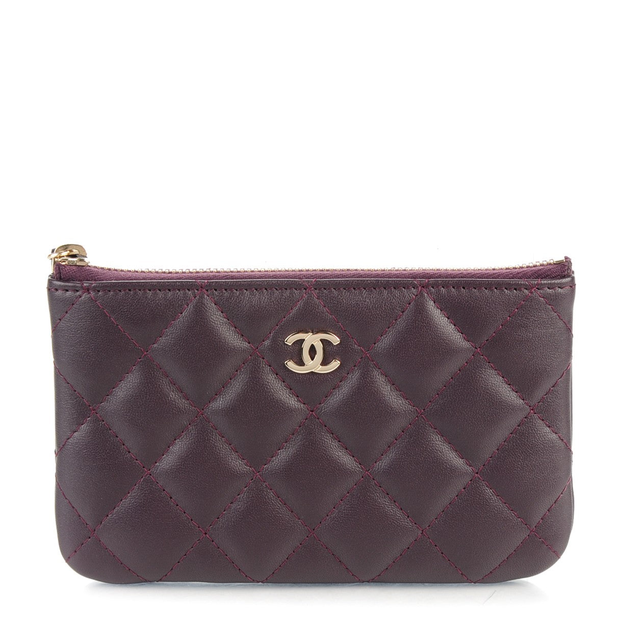 Chanel Lambskin Quilted Small Cosmetic Pouch Dark Purple 1 of 7