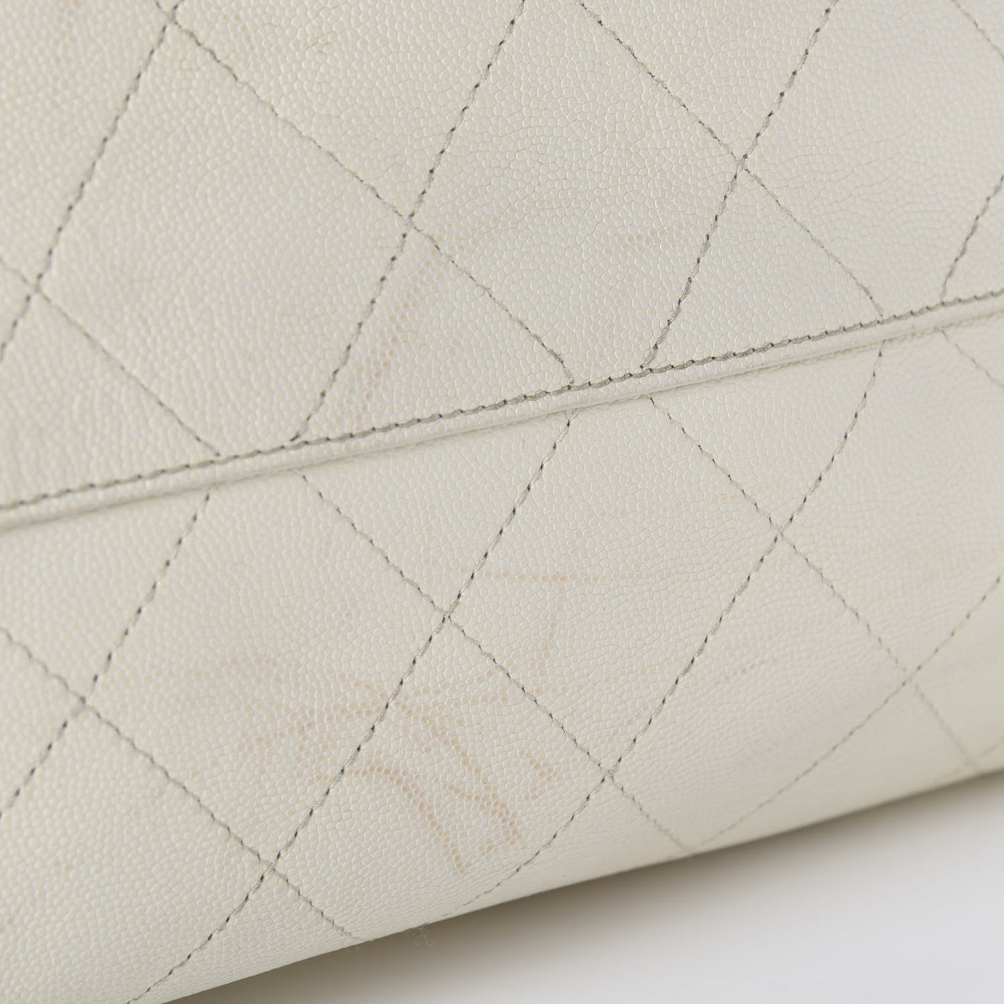 Caviar Stitched Large Shopping Tote White