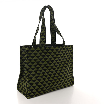 Prada Jacquard Saffiano Triangolo Symbole Embroidered Shopping Tote Black Edera 3 of 7