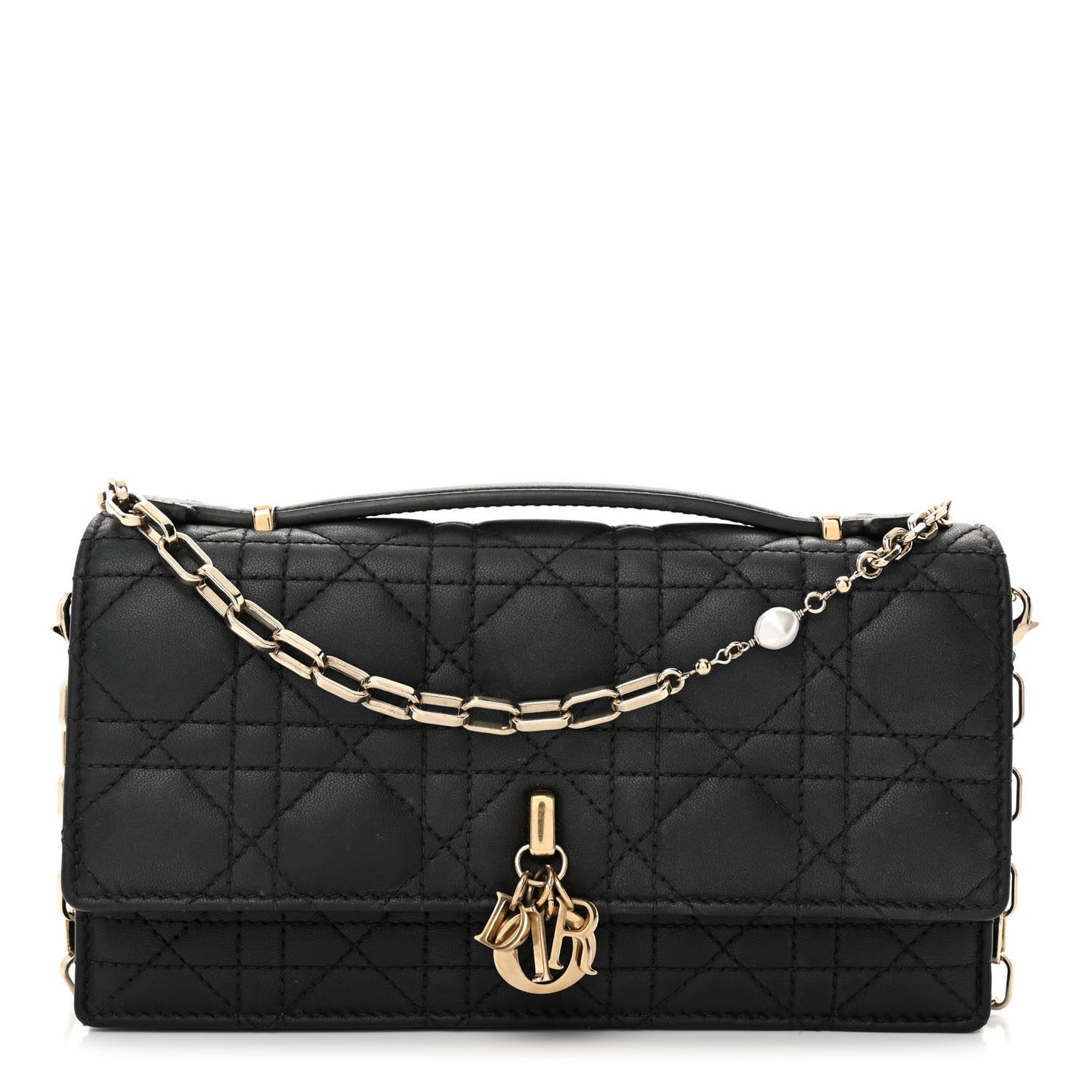 Lambskin Lady Dior Top Handle Clutch Black