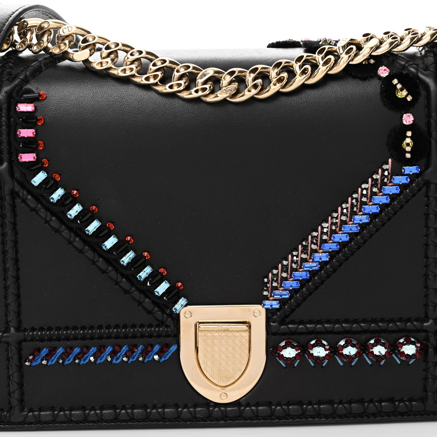 Christian Dior Calfskin Crystal Embroidered Medium Diorama Flap Bag Black 7 of 12