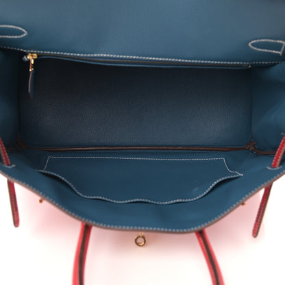 Hermes Epsom Candy Birkin 35 Rouge Casaque Bleu Thalassa 5 of 13