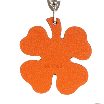 Hermes Chévre Mysore Lucky Clover Key Chain Bag Charm Vert Anis Orange 3 of 5