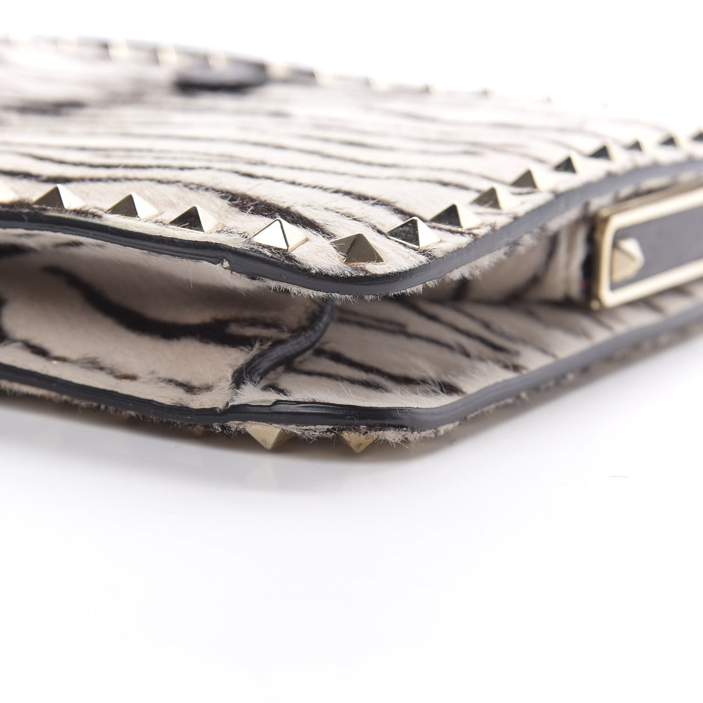 Pony Hair Zebra Rockstud Frame Bag Black Ivory