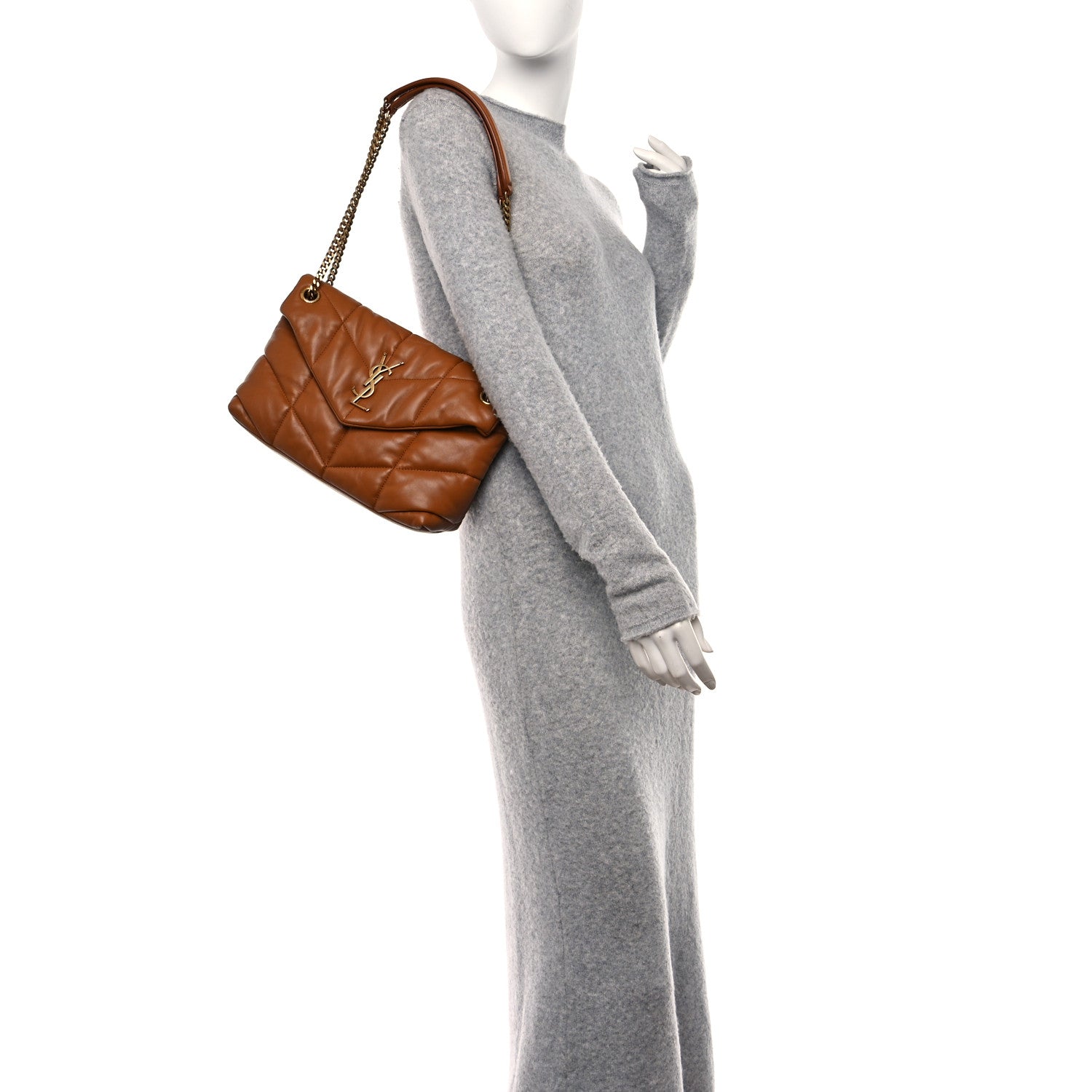 Saint Laurent Lambskin Quilted Small Loulou Puffer Monogram Chain Satchel Dark Honey 2 of 11