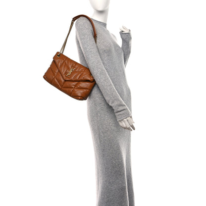 Saint Laurent Lambskin Quilted Small Loulou Puffer Monogram Chain Satchel Dark Honey 2 of 11