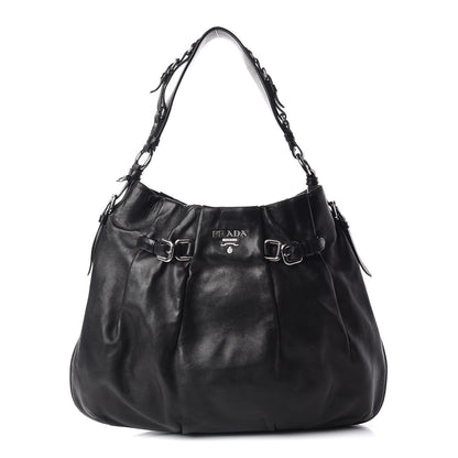 Prada Soft Calf Pleated Hobo Black 1 of 11